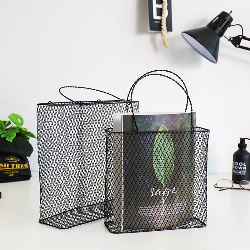 الإبداعية الحديد الحائط مجلة رف كتاب صحيفة الرف تخزين شنقا سلة الذهب/أسود المحمولة سلة التخزين