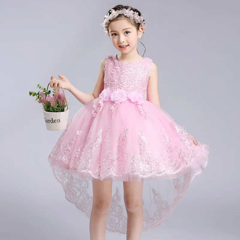 

Girls Dresses for Wedding and Party Kids Tail White Pink Dresses Girls Princess Costume for Spring Summer Size 2-11 Years 124B