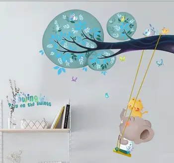 

DIY Cartoon Children's Room Baby Bedroom Animal Wall Sticker Cute Baby Elephant Swing Decoration Kindergarten home decor