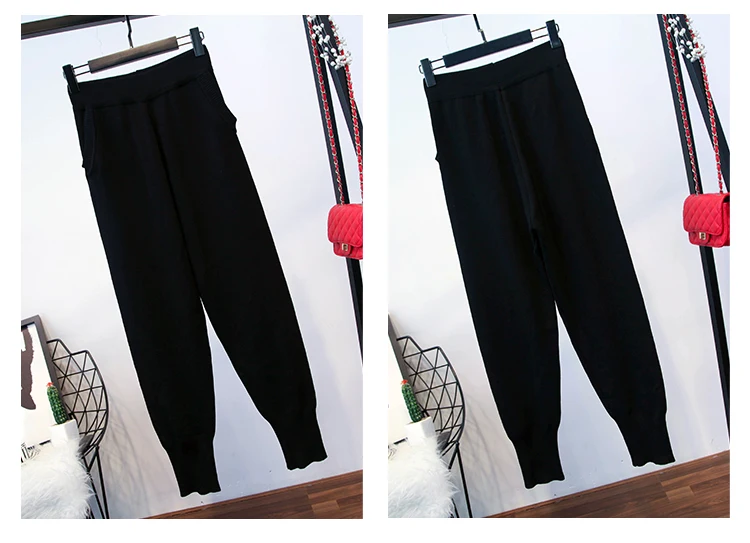 Oshangchaopin D'o noir Survêtements Perles Manches Pantalon Tricotés Vêtements Lourd Occasionnel Chandails À Blanc Lâche Lanterne Femmes Longues cou De Luxe gris Ensembles RrR5aq