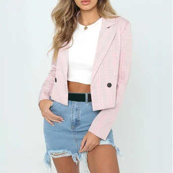 

Fashion Plaid Blazers Women Short Loose Suit Jacket Autumn Coat Female Long Sleeve Tops Winter Office Ladies Blazer Coats
