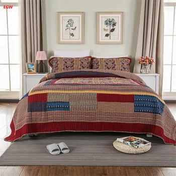 3pcs American style patchwork quilt bedspread red quilt set gray 230*250cm bed cover set 100%cotton flower printed home textile 3pcs American style patchwork quilt bedspread red quilt set gray 230*250cm bed cover set 100%cotton flower printed home textile