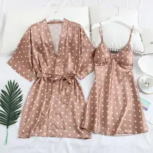 Женский пижамный комплект, Сексуальная атласная ночная рубашка и халат, ночная сорочка на бретельках, летняя Домашняя одежда, комплект для сна, Ночная одежда#15