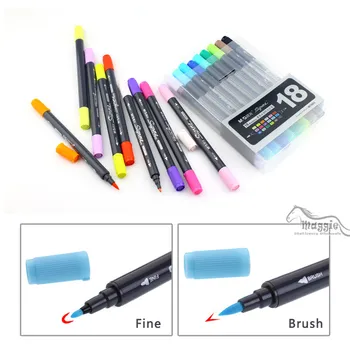 

Art and Graphic Drawing Manga Water Based Ink Twin Tip Brushand Fine Tip Sketch Marker Pen 12 18 24 Colors /SET Brush Pen