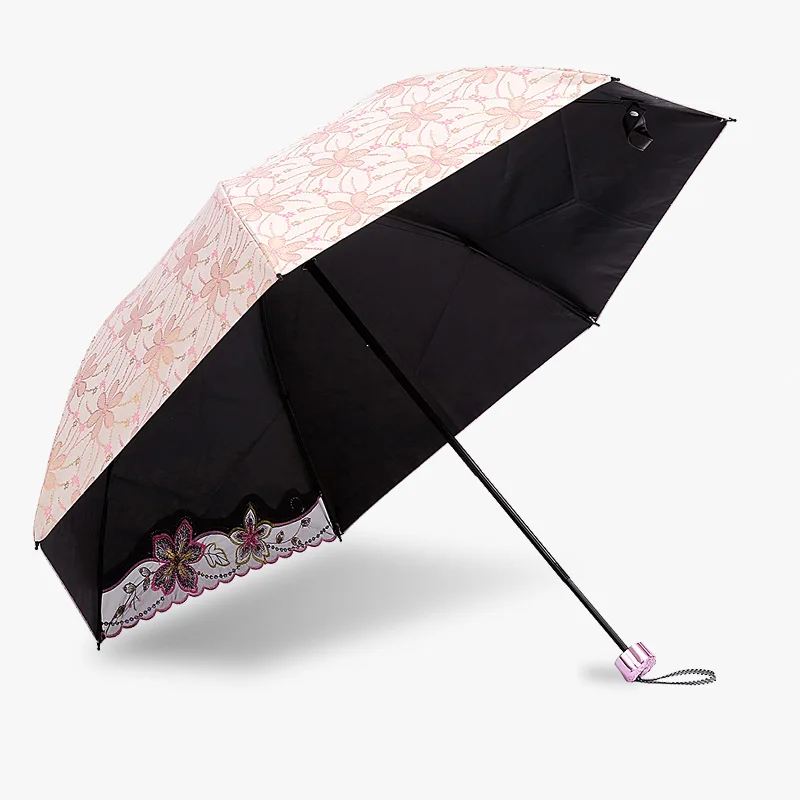 Солнцезащитный зонтик от солнца с защитой от ультрафиолета, модный кружевной Женский и женский зонтик, китайский маленький, 3 сложения, сильные ветрозащитные зонты от дождя - Цвет: Pink- A Style