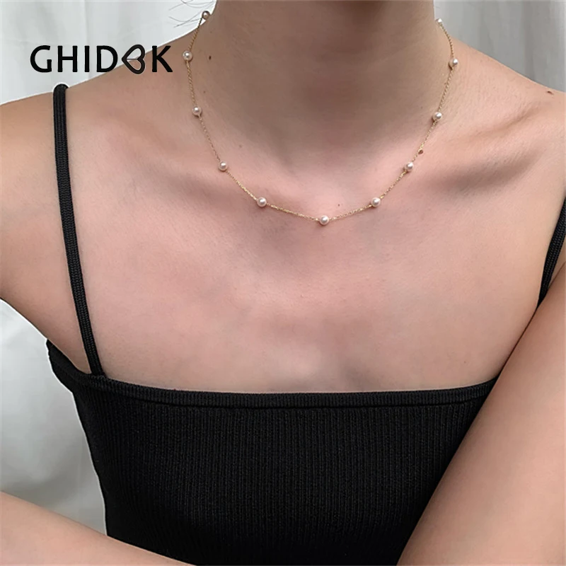 GHIDBK золотые Изящные искусственные жемчужины минималистичные ожерелья для