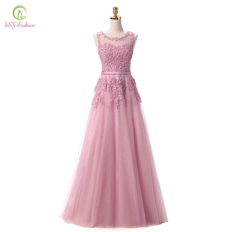 Robe De Soiree SSYFashion Zoete Roze Kant Kralen Lange Avondjurk Bridal Scoop Mouwloze Transparante Banket Sexy Prom Dress Robe De Soiree SSYFashion Zoete Roze Kant Kralen Lange Avondjurk Bridal Scoop Mouwloze Transparante Banket Sexy Prom Dress