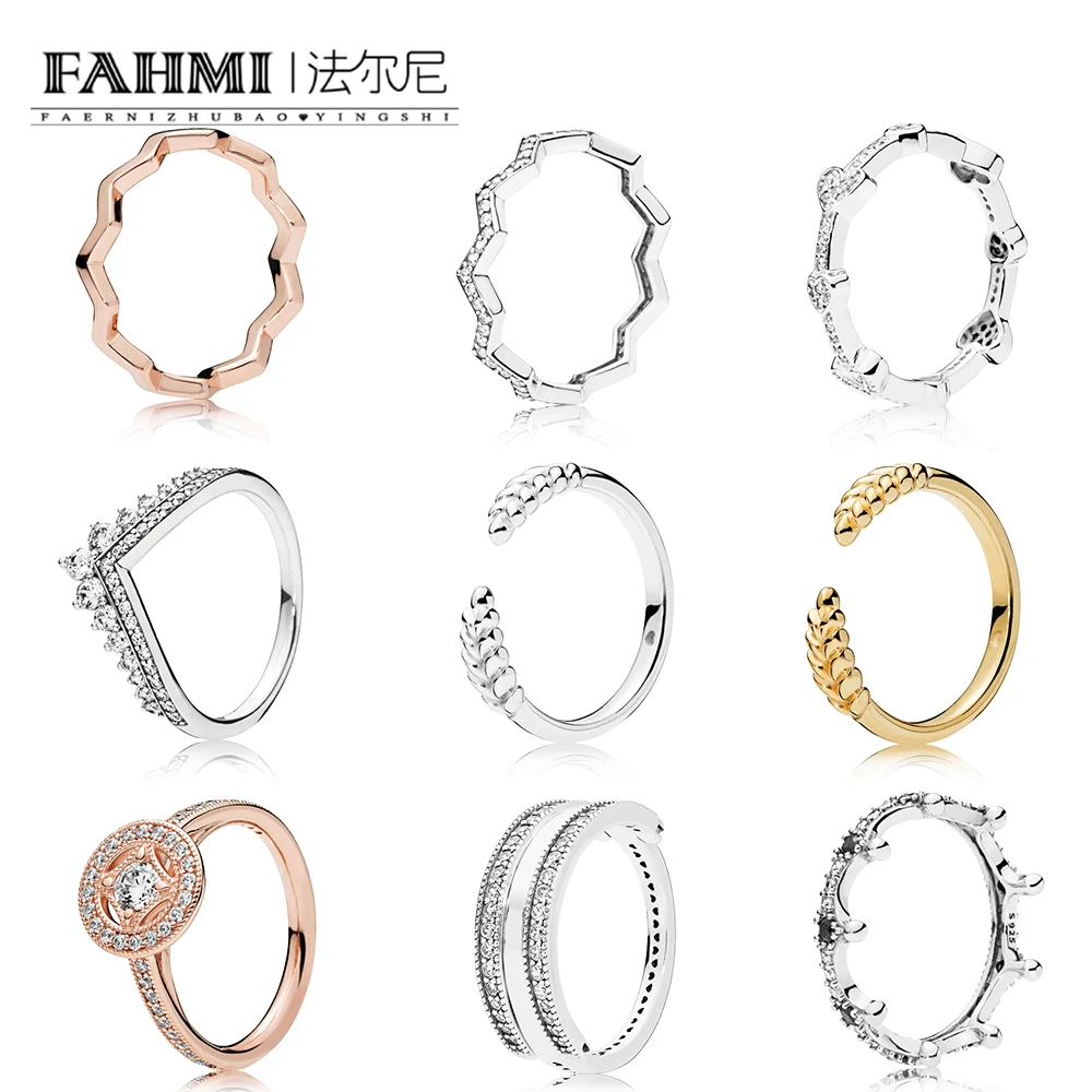 

FAHMI 100% 925 Sterling Silver SHINE OPEN GRAINS RING ROSE TIMELESS ZIG ZAG RING BLACK ENCHANTED CROWN RING ALLURING HEARTS RING