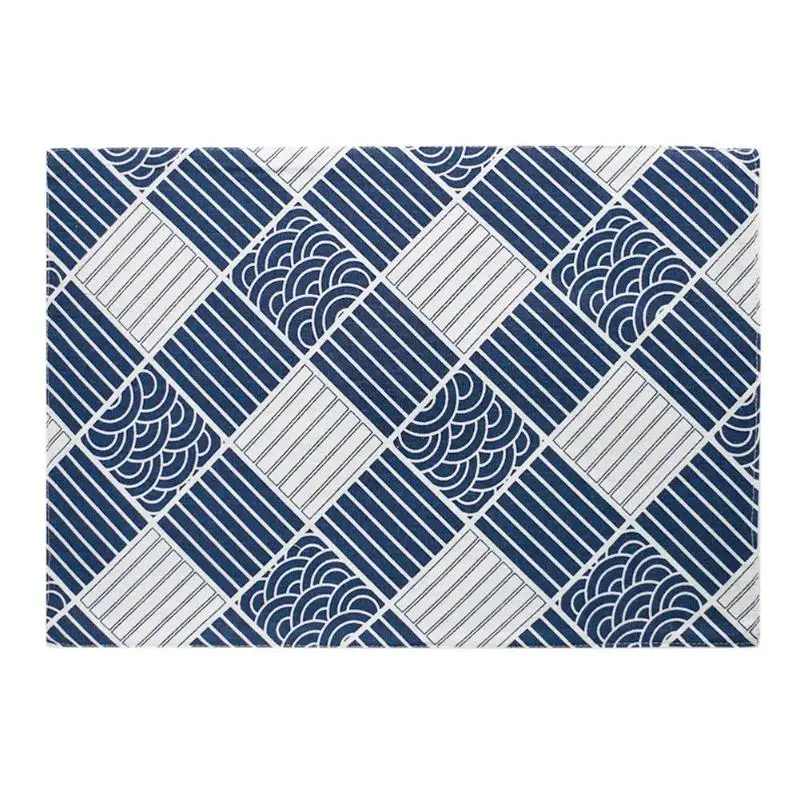 Japanese Dark Blue Geometric Wave Dining Table Mat Cup Disc Bowl Pad Home Decoration Kitchen Accessories 