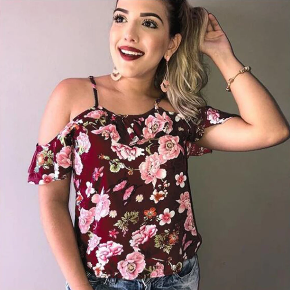 

Women Tops Camisole Plus Size Retro Tank Top Floral Print Loose Off Shoulder Tshirt Ladies Beach Clothes haut femme D30