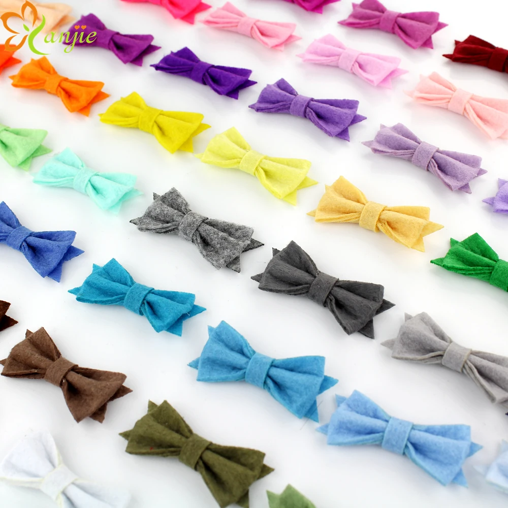 

60pcs/lot 2017 New Arrival 2" Tiny Felt Non-woven Hair Bow Barrete Kids Girl Handmade DIY Hair Accessories Boutique Hair Clip