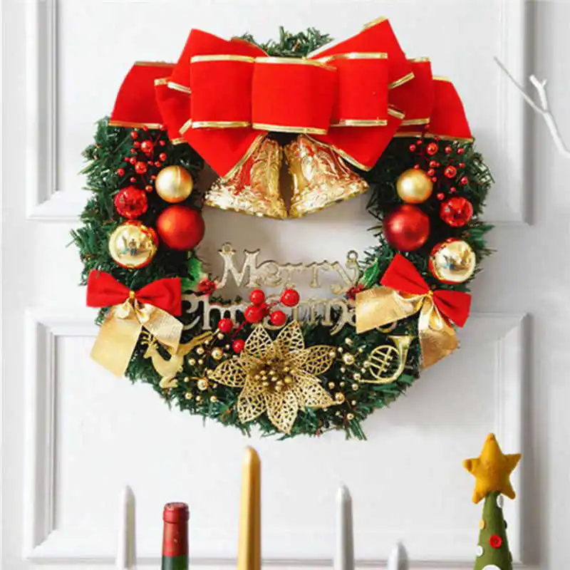 30cm Christmas Large Wreath Door Wall Ornament Garland Decoration Red Bowknot Christmas Wreath #2n15 (3)