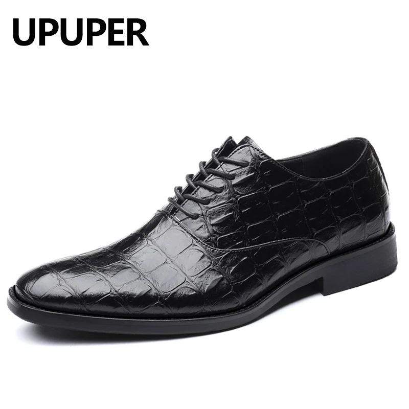 UPUPER/Мужские модельные туфли с острым носком; классические модные деловые туфли-оксфорды; мужские кожаные туфли; цвет коричневый, черный; большие размеры 38-48 - Цвет: Черный