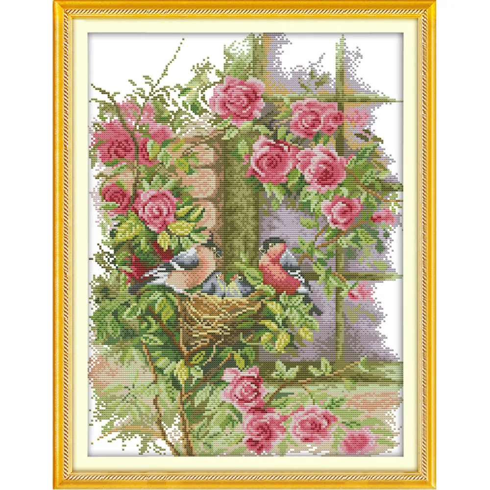 

14CT DIY Handmade Needlework Counted Cross Stitch Set Embroidery Kit Birds' Family Pattern Cross-Stitching Home Decoration Gift