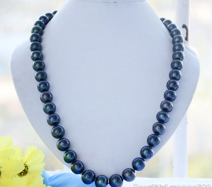 

fastZ6326 12mm ROUND Tahitian black Freshwater cultured PEARL NECKLACE (A0329)