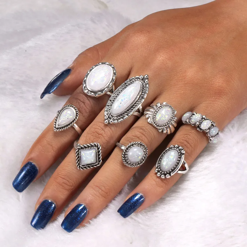 

Fashion vintage ring boho variety ladies ring multi-element combination ring set national wind girl gift 2019