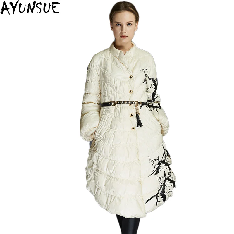AYUNSUE фирменный плащ с утиным пухом Jackte женское длинное пальто с принтом в Европейском стиле, в основном, женские теплые куртки плюс размер LX900