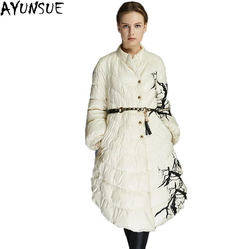 

AYUNSUE 2019 New Brand Cloak Duck Down Jackte Women Overcoat Long Printing European Mainly Female Warm jackets Plus Szie LX900