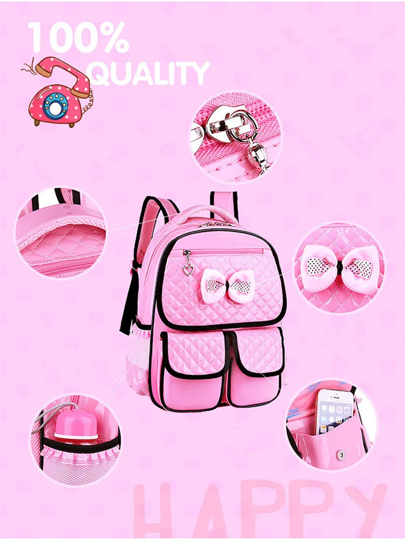 Красивая розовая школьная сумка с бантом для девочек, высококачественный нейлоновый водонепроницаемый рюкзак, милые школьные сумки для девочек, ранец, Mochila Escolar