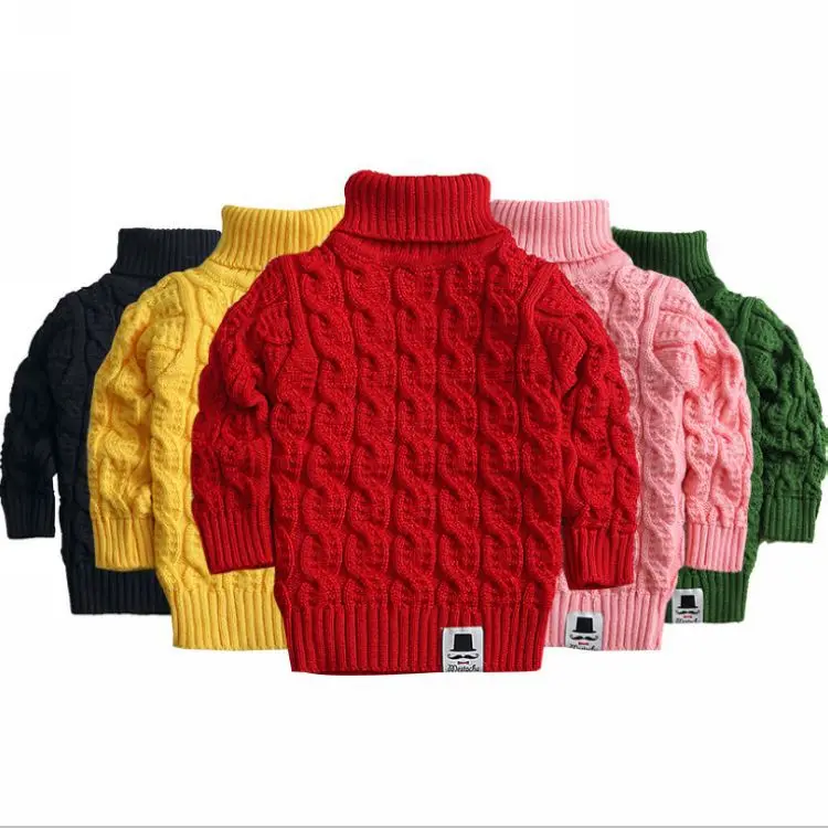 Детская одежда, осень-зима, Новое Классическое белье, блузка, Однотонный свитер с длинными рукавами и высоким воротником