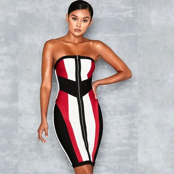 

2018 New Arrival Patchwork Strapless Bandage Dress Backless Sexy Women Fashion Vestido Multicolo Celebrity party Verano Clubwear