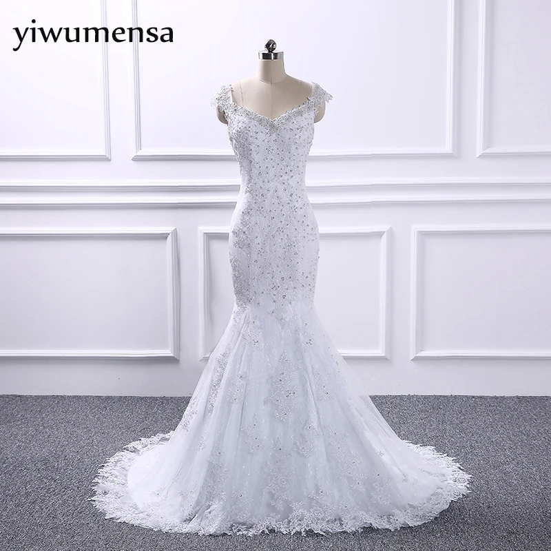 

Illusion Back Design Mermaid Wedding Dress 100% Real Photo Bridal Gowns Robe De Marriage Lace Tulle Bride Dresses Custom Made