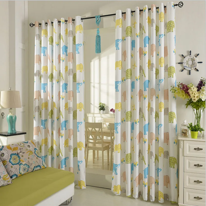 1pair Elephant Animal print curtains Grommet Top Window curtain