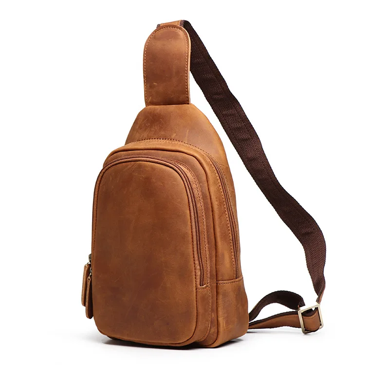 

IMIDO genuine leather crazy horse cowhide length chest bag shoulder bag unisex bag