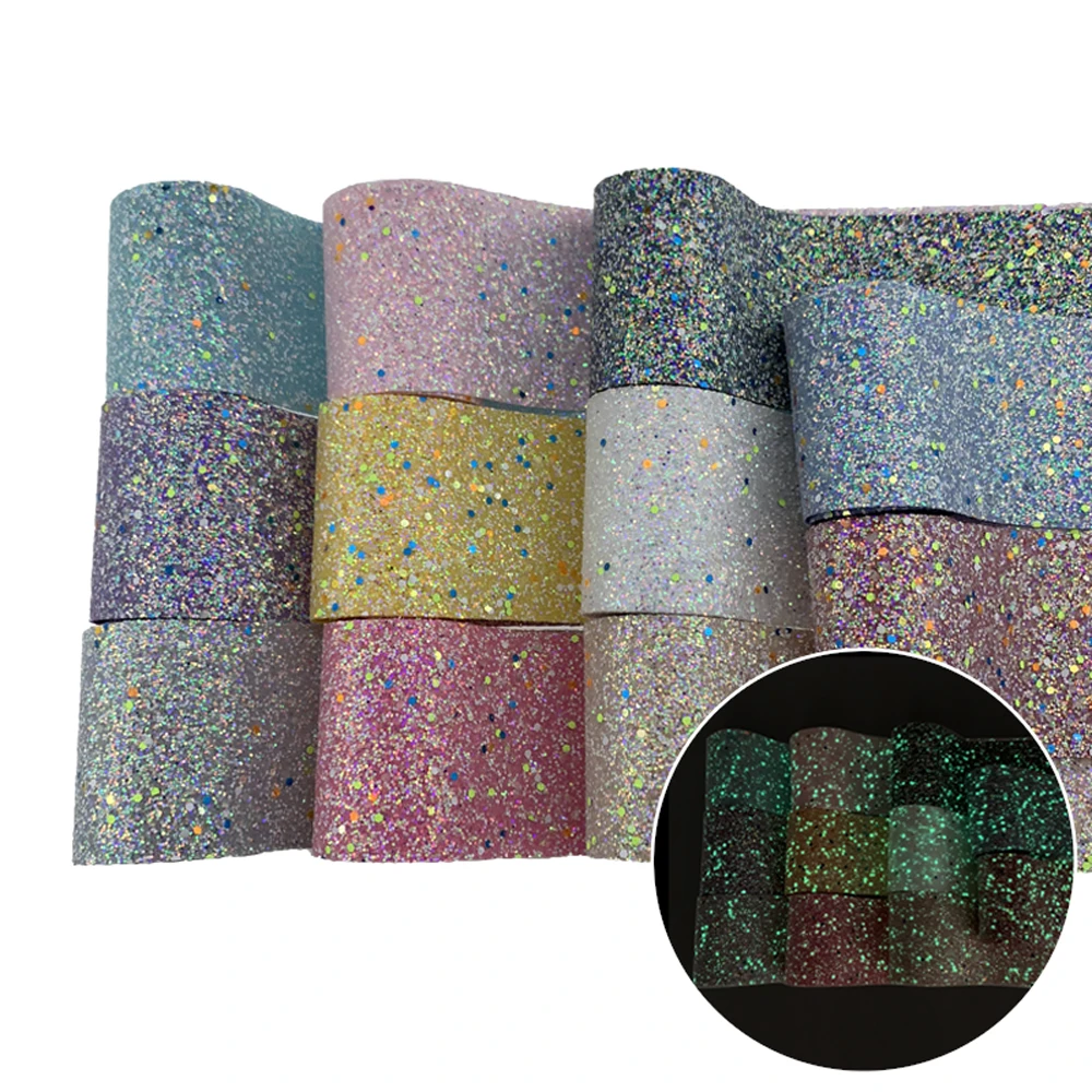 

boca ribbon new design shipping free 3''75mm 50 yards glow in the dark Chunky Glitter Ribbon Handmade Material DIY Hairbow