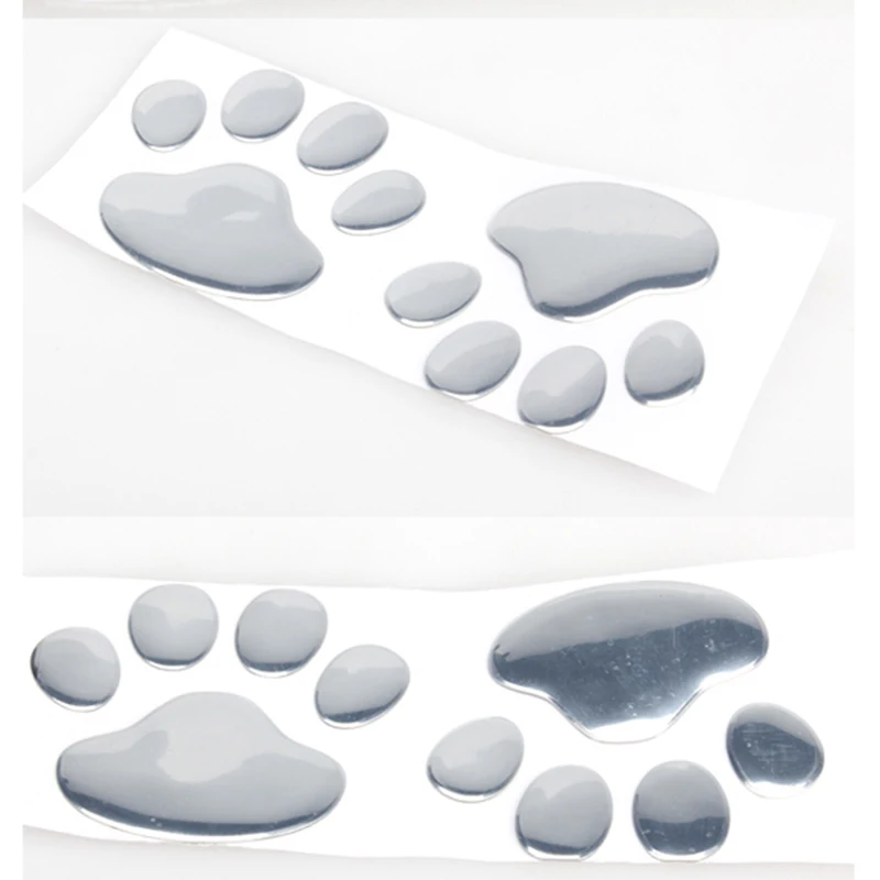 

Car Sticker Silver 3D Chrome Finished Bear Paw Footprints Badge Emblem Decal NR-shipping