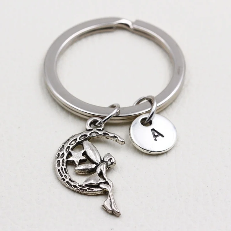 

2019 New Flower Fairy Keychains/Moon & Stars Keychain/Personalized A to Z Letters Key Chain Keyrings/Girlfriend Gift