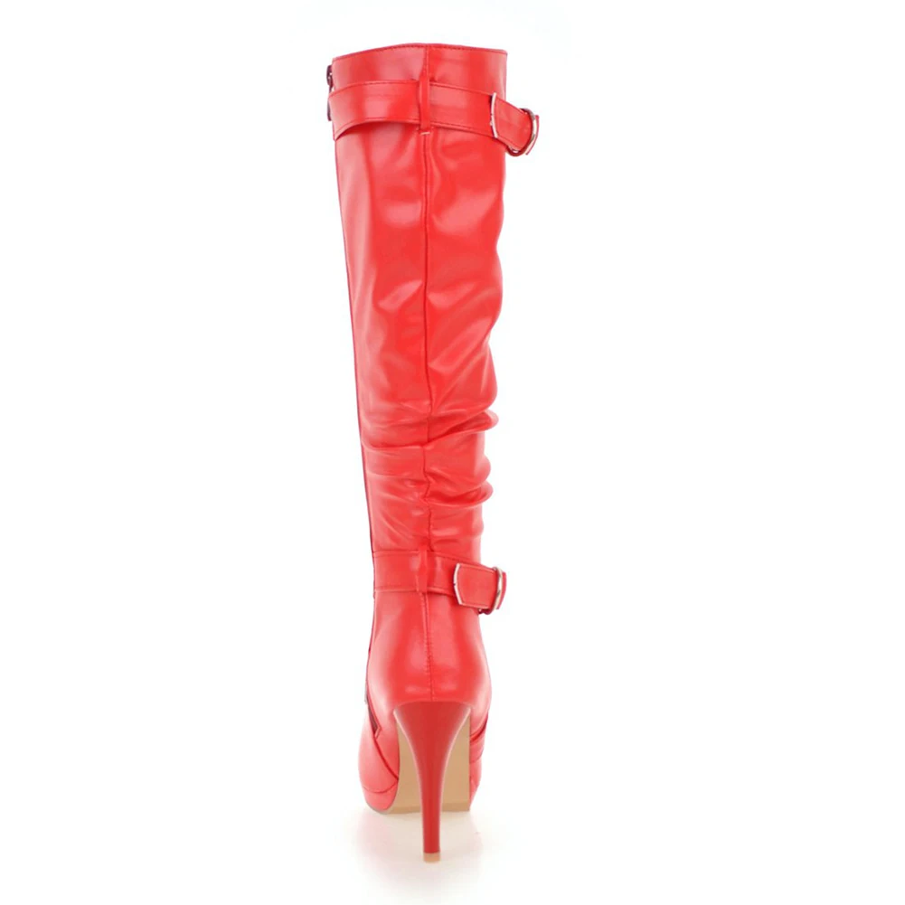 KarinLuna/ г. Женские сапоги до колена с пряжкой и ремешком, большой размер 34-43 Модные женские зимние сапоги на тонком высоком каблуке Женская обувь, ботинки