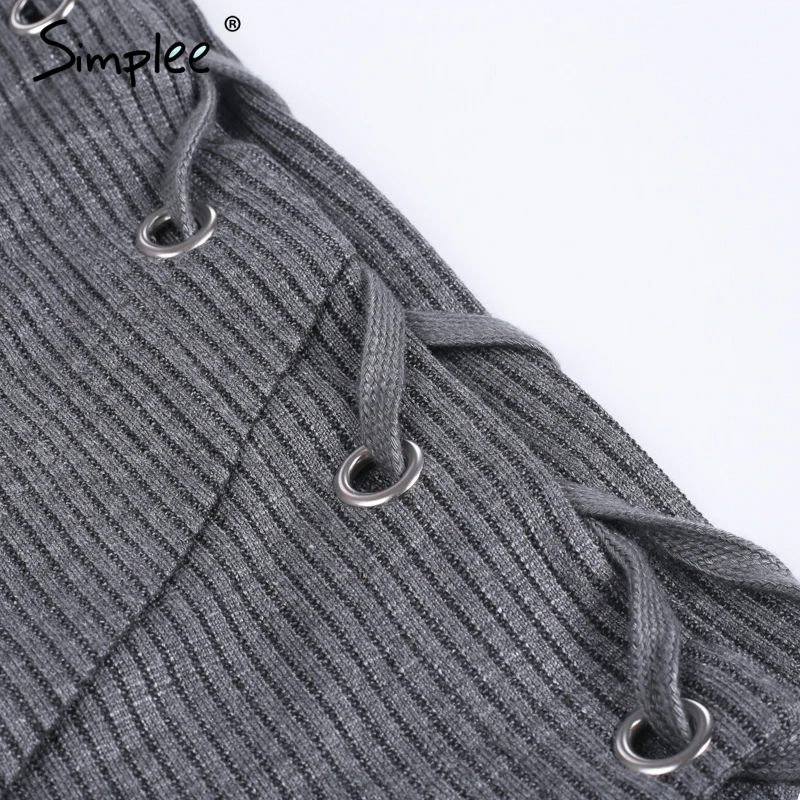 Simplee на шнуровке нерегулярные свитер для женщин футболки зима с коротким рукавом Сплит Блузка свитер женский Осень Сексуальная выдалбливают blusas