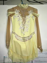 yellow figure skating dresses women competition ice skating clothing custom crystals high quality figure skating dress