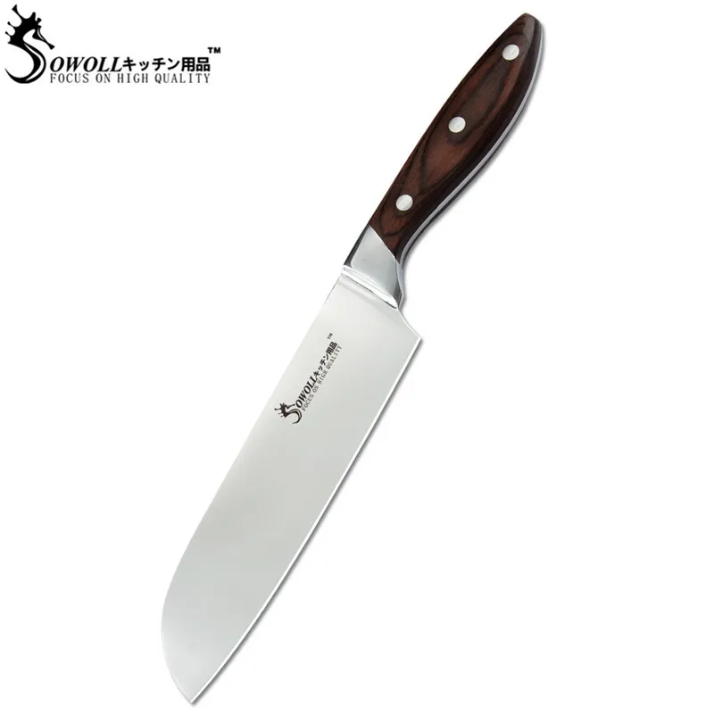 Sowoll кухонные ножи 7CR17 ножи из нержавеющей стали набор полный Tang ручка 5 дюймов Утилита 7 дюймов Santoku 8 дюймов шеф-повара кухонный нож - Цвет: B. 7 inch Santoku