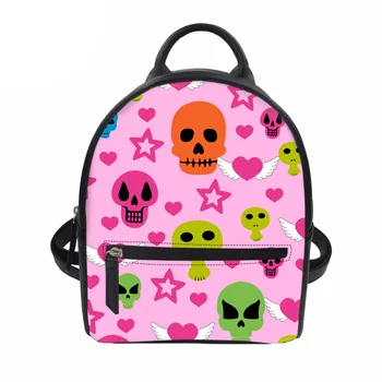 

Backpack for Women PU Leather Cute Skull Printing Backpacks Female Shoulder Bag Teen Girls Schoolbag Casual Rucksack Hot