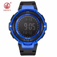 Новинка, Horloge, модные, Лидирующий бренд, OHSEN, светодиодный, цифровые часы, мужские, водонепроницаемые, секундомер, спортивные часы, резиновый ремешок, мужские, синий, чехол, наручные часы