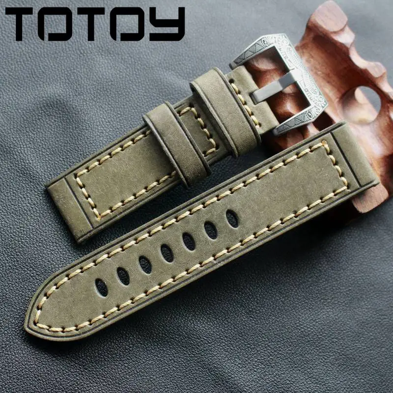 

TOTOY Gray-Green Leather Watchbands 20MM 22MM 24MM Soft Italian Handmade Pam111 Leather Watchbands, Carved Buckle