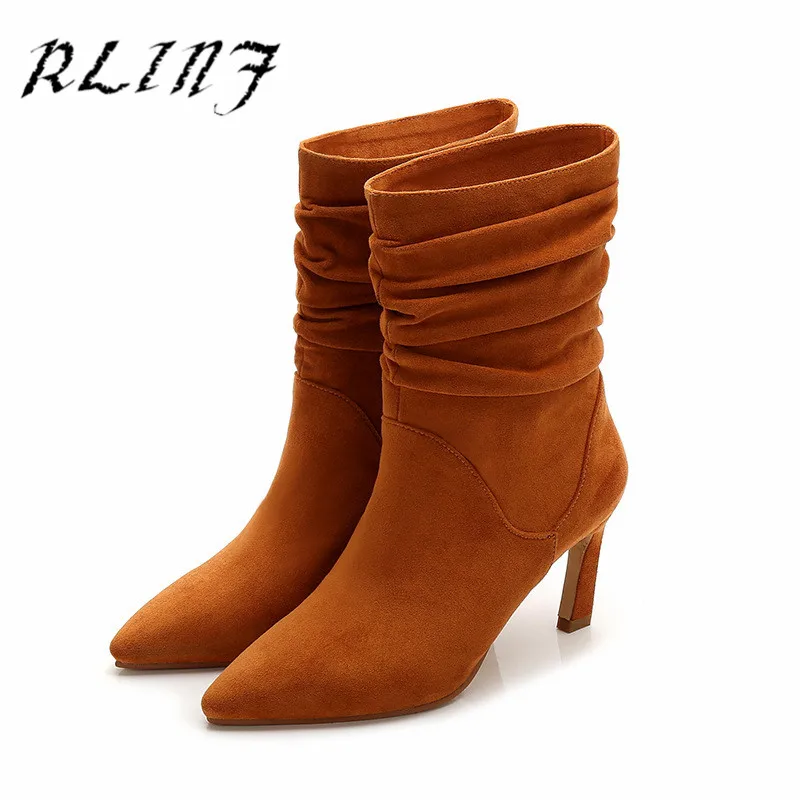Rlinf Noir marron Dans Bottes Pointu Plis Européen Mode Nouveau Sauvage Le Tube Américain Femmes Stylet De Et hoQsdBtxrC
