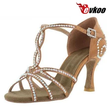 Evkoo/Танцевальная обувь для сальсы, латинских танцев для женщин, атлас, стразы, каблук 8 см, коллекция года,, танцевальная обувь, Evkoo-055