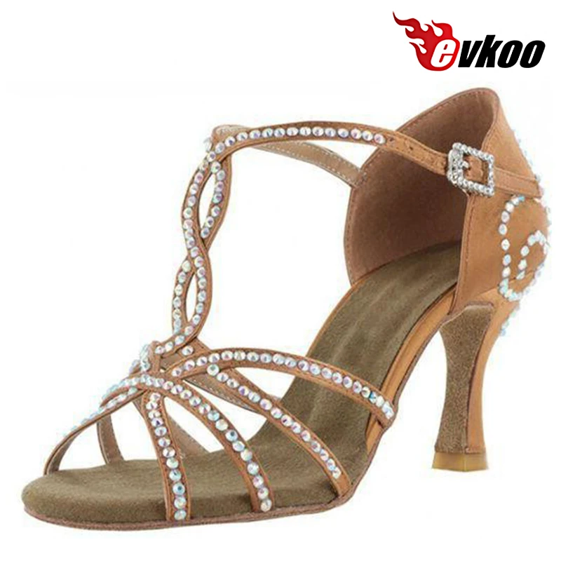 

Evkoodance Salsa Latin Dancing Shoes For Woman Satin With Rhinestone 8cm Heel 2016 Hot Sale Dance Shoes Evkoo-055