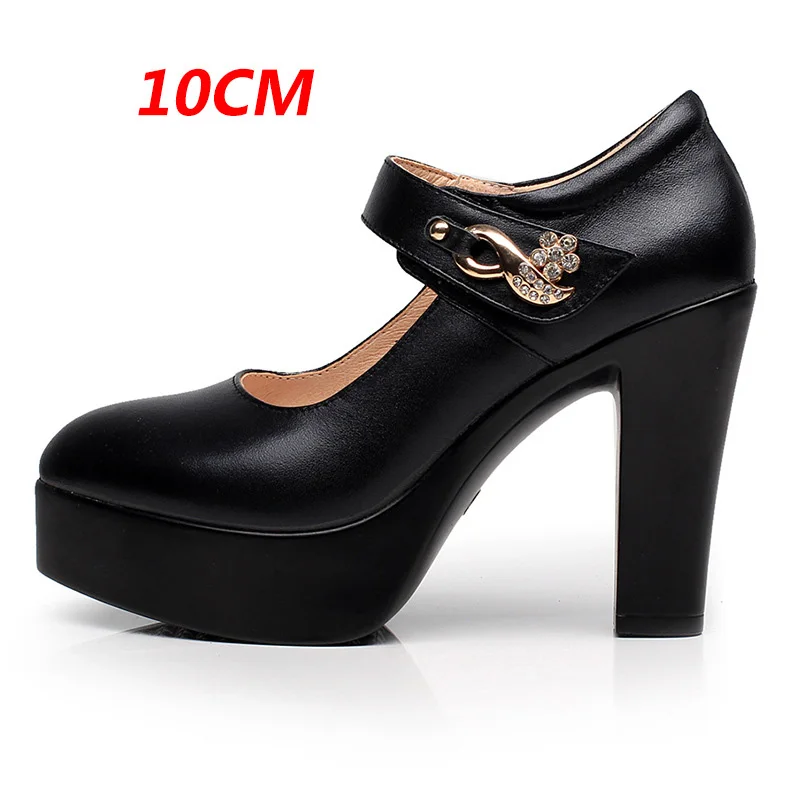 Ariari/пикантные женские туфли-лодочки на высоком каблуке размера плюс 33-44; элегантные туфли из натуральной кожи с острым носком; модные офисные женские туфли на платформе - Цвет: Black Pumps 10 CM