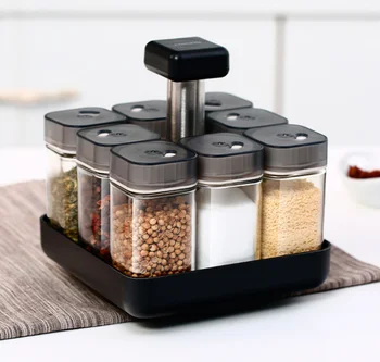 

Creative European Rotating Glass Cruet Condiment Spice Jars Set Pepper&Salt Shakers Seasoning Box Kitchenware Accessories LFB826
