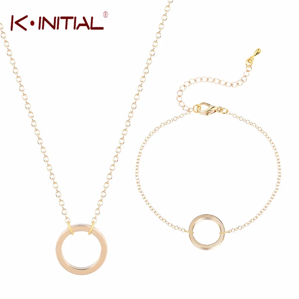 

Kinitial 2pcs Women Fashion Geometry Circles Pendant Necklace Bracelet Jewelry Set Statement Jewelry Gift