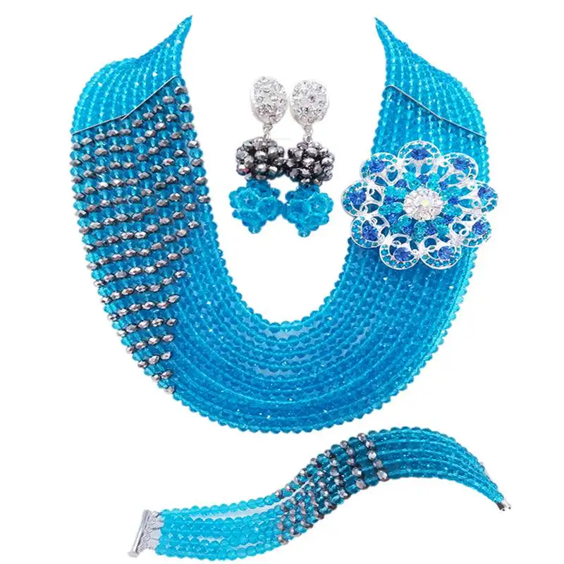 Новый дизайн голубой посеребренный Модный кристалл женский бисер ожерелье серьги наборы 10C-CJZ-29 Новый дизайн голубой посеребренный Модный кристалл женский бисер ожерелье серьги наборы 10C-CJZ-29