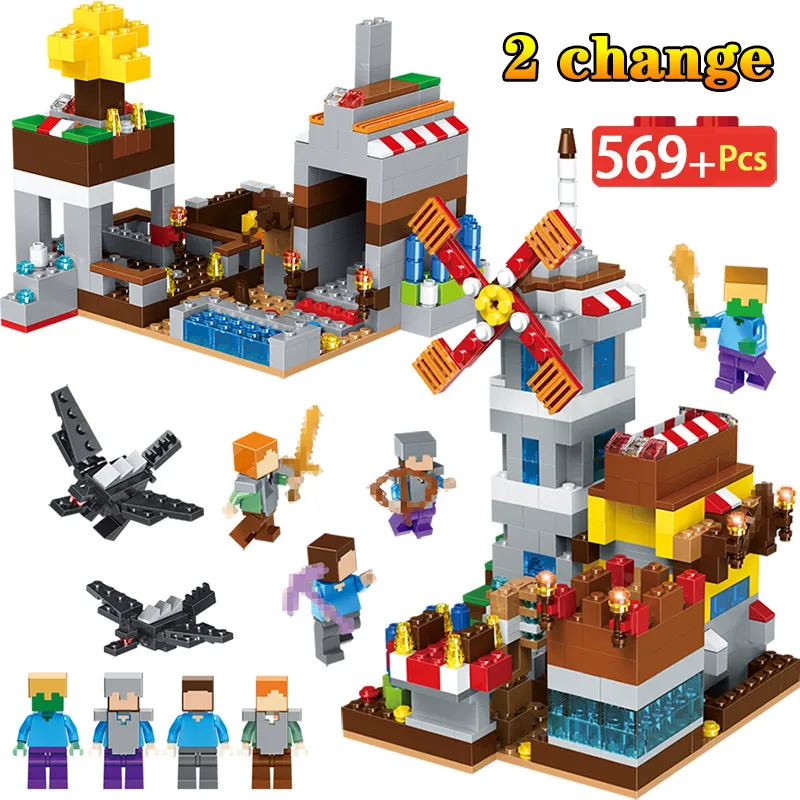 

569PCS My World Seaside Castle Set Bricks Legoingly Minecrafted Figures Windmill Building Blocks Educational Toys For Children