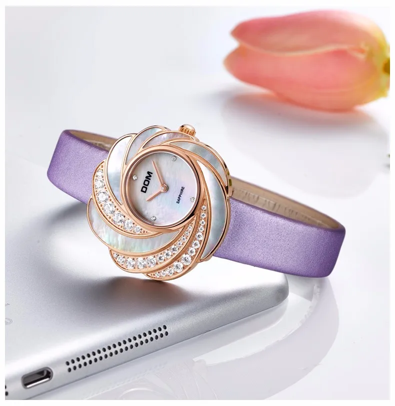 DOM кварцевые роскошные Брендовые Часы водонепроницаемые стильные кожаные часы с сапфировым кристаллом женские G-655GL-7M
