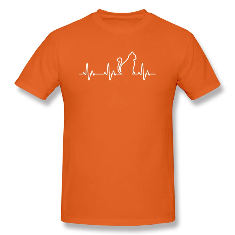 Cat-Heartbeat-0619 Cotton Fabric Tops Tees for Men Classic Top T-shirts Printed On Discount Round Collar Tops Shirt Short Sleeve Cat-Heartbeat-0619 orange