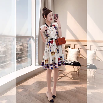 

2019 Dress Sexy Fashion Print Ruffles Half Temperament Women Patchwork Vintage V Neck Nigh Club Body con Party Dresses Wholesale