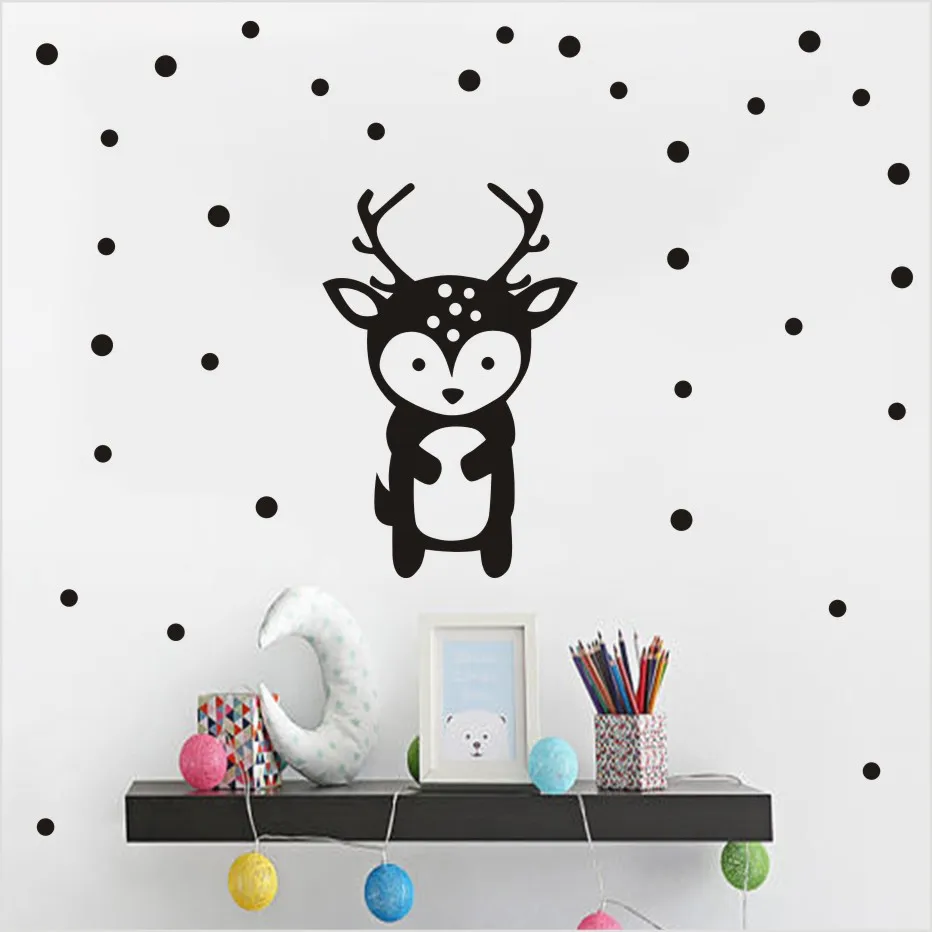 Nordic Style Deer Stickers Cute Animal on the wall Small Round Polka Dot Decals Kids Nursery Room Decoration Art DIY Home Mural